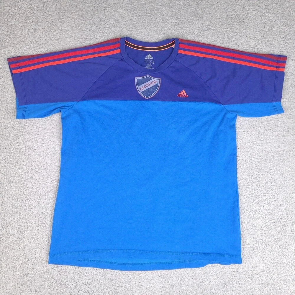 Adidas T-Shirt‎ Mens Large Blue Soccer Futbol Pronto Cafe Uruguayan Grill